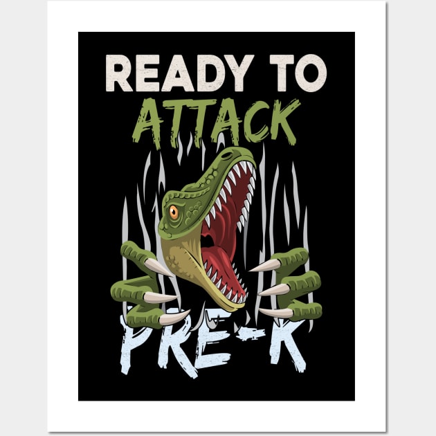 Dinosaur Kids Ready To Attack Pre-K Boys Back To School Wall Art by kateeleone97023